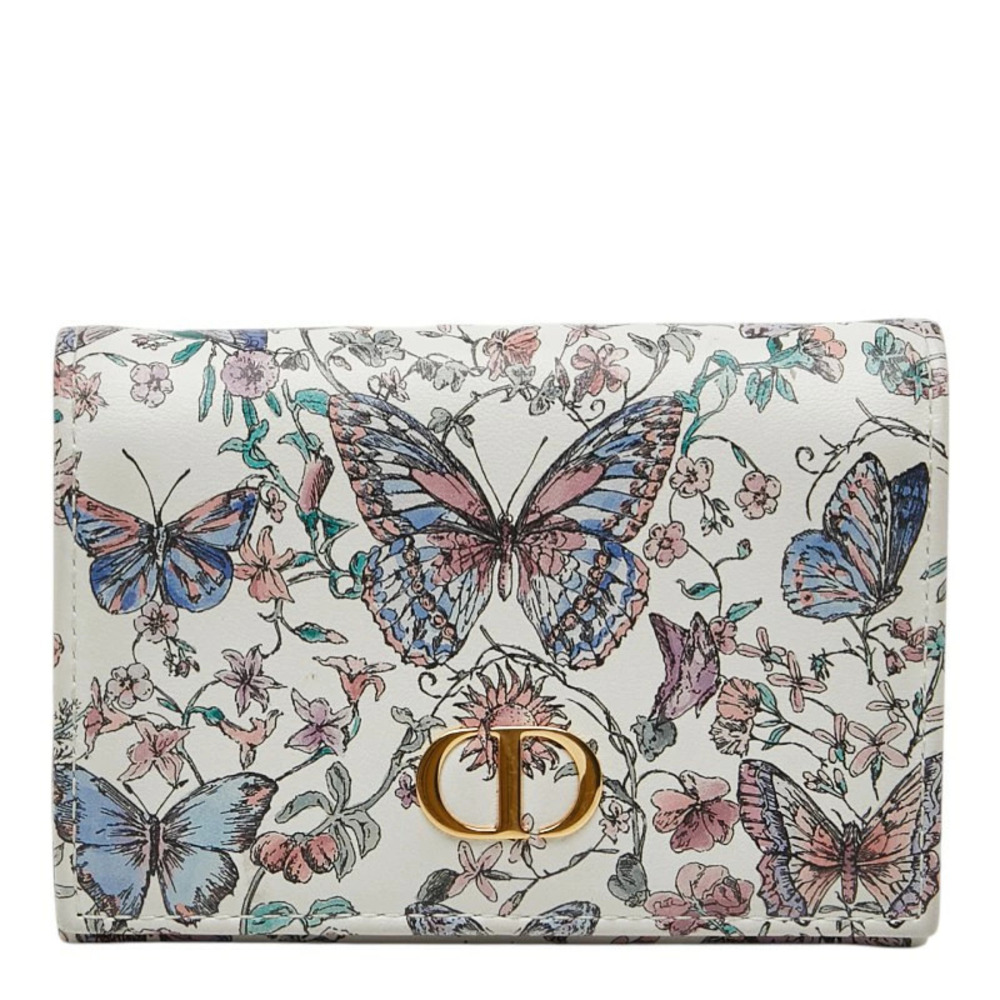 Christian Dior CARO Card Case Wallet Coin Purse White Multicolor Leather